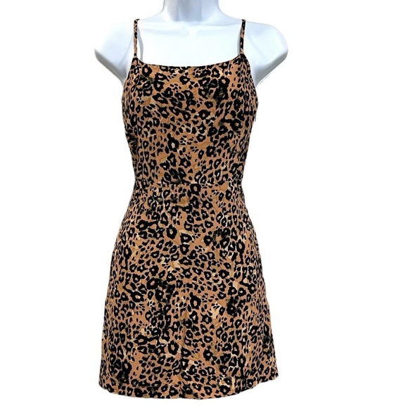 Aritzia Wilfred Isabelle Mob Wife Animal Leopard Mini 90's Strap Sundress Size 8 - Picture 7 of 15
